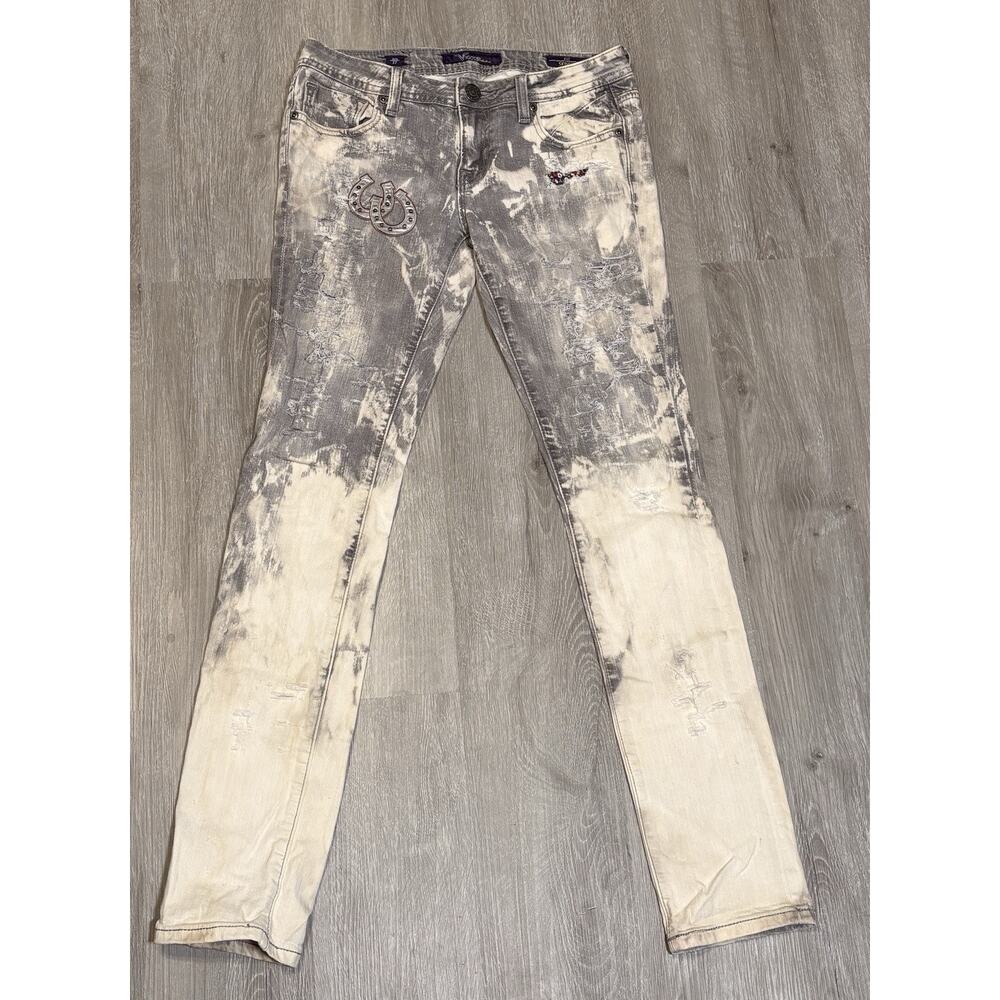 Vigoss Jeans‎ Women's 27 Skinny Fit Embellished Distressed Bling Bleach Wash